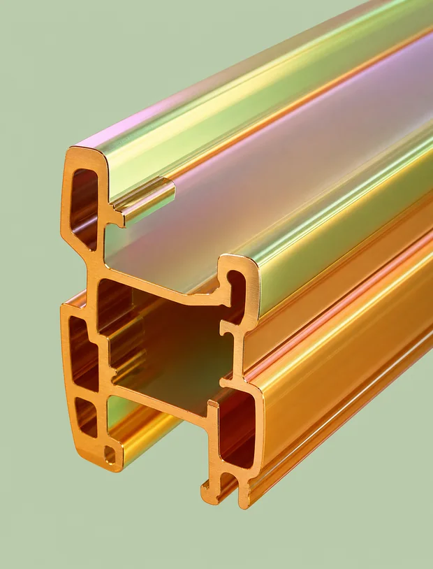 A cut length of extruded profile, its hollow inner chambers open at the sawn end