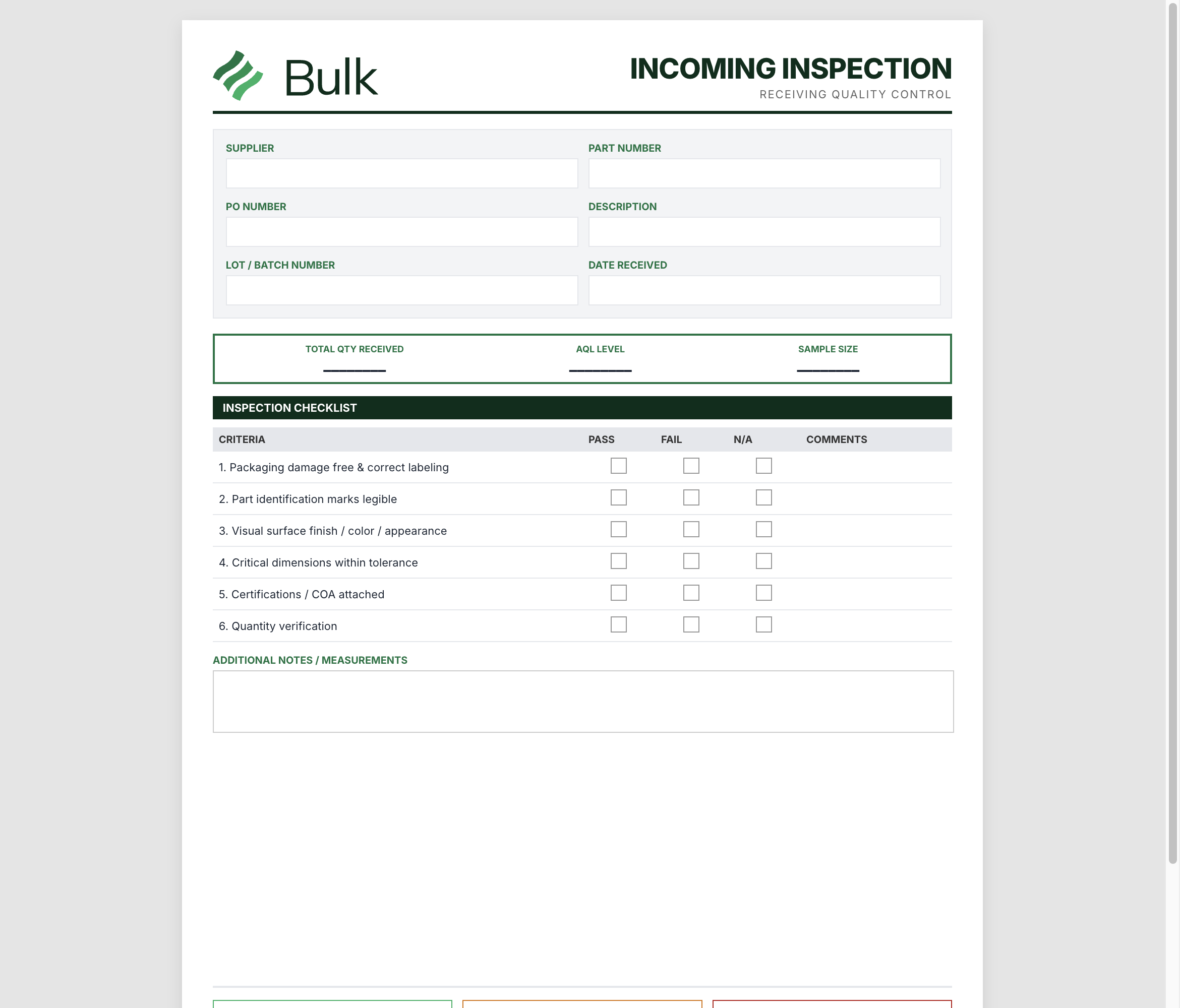 Incoming Quality Inspection Form Preview