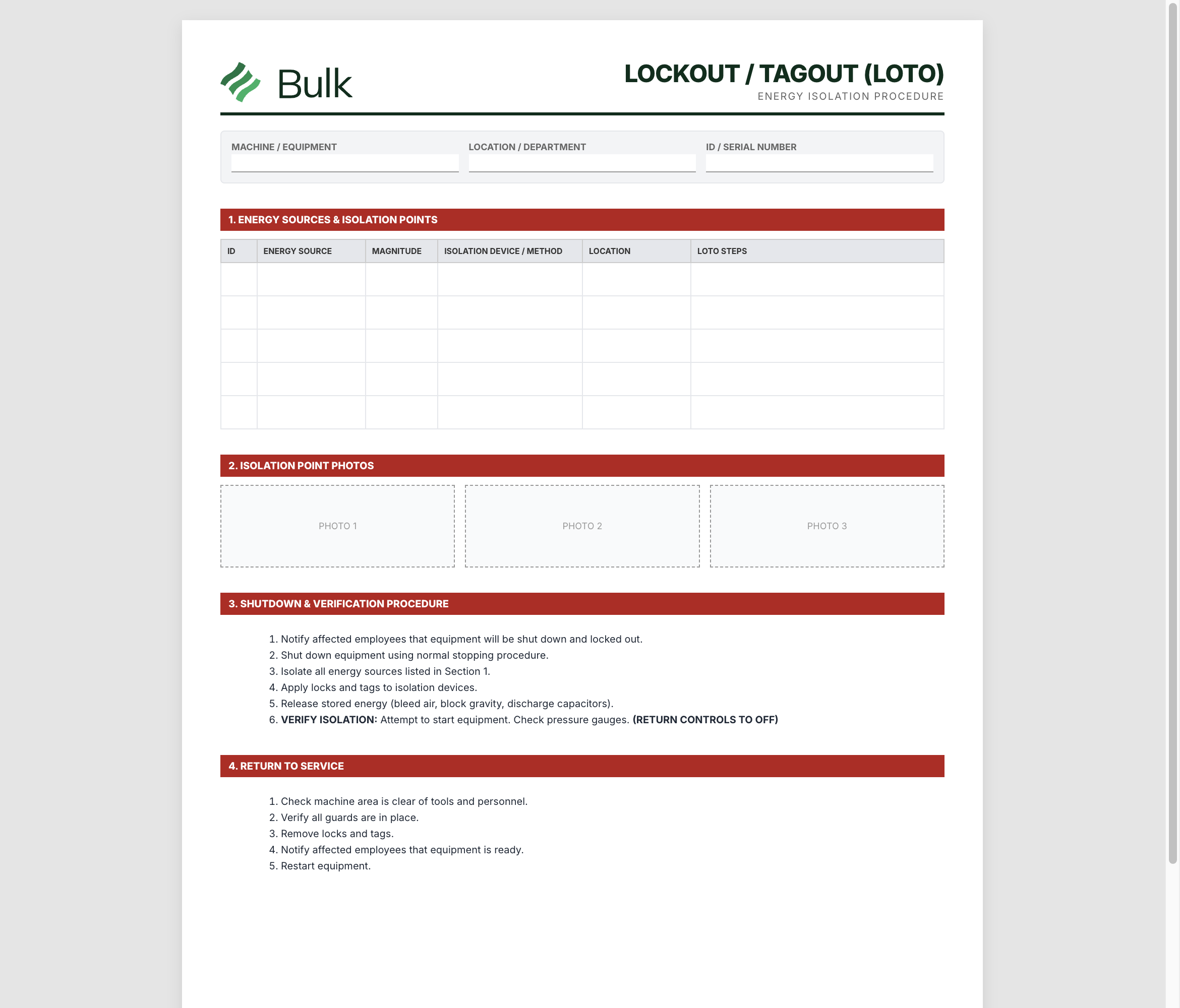Lockout/Tagout Procedure (LOTO) Preview